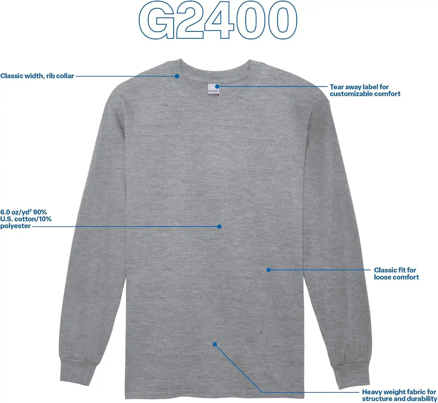 Gildan Adult Ultra Cotton Long Sleeve T-Shirt, Style G2400, Multipack