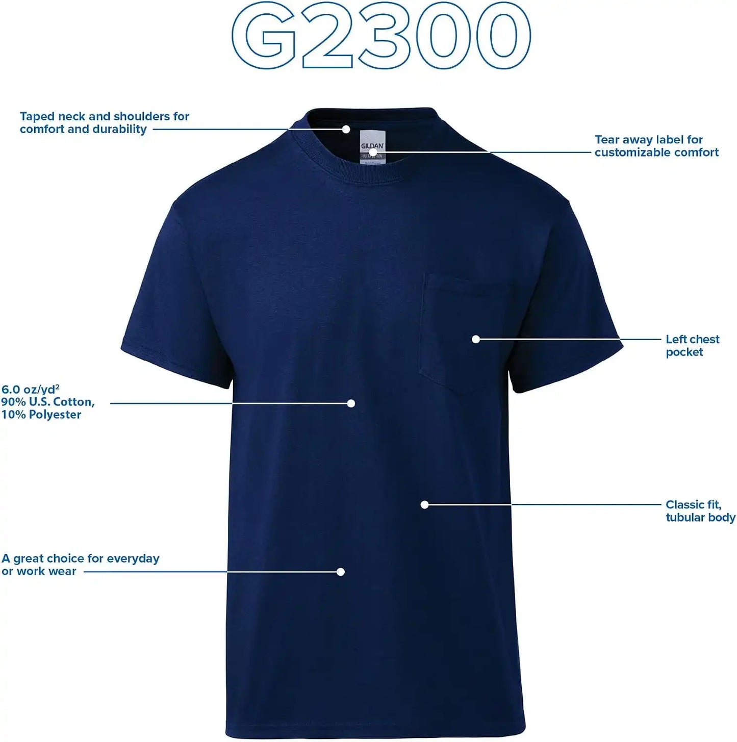 Gildan Adult Ultra Cotton T-Shirt with Pocket, Style G2300, 2-Pack