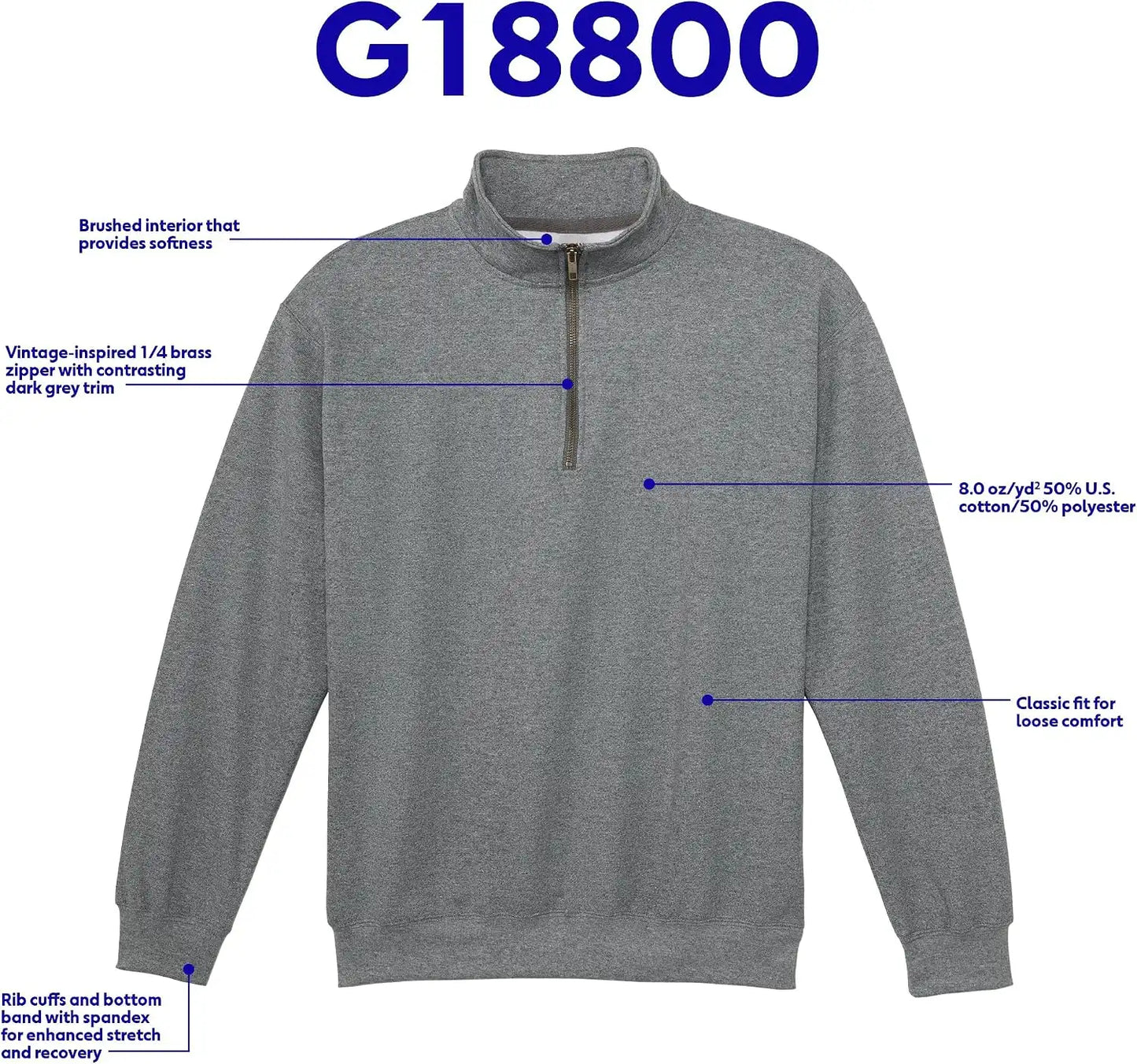 Gildan Adult Fleece Quarter-Zip Cadet Collar Sweatshirt, Style G18800