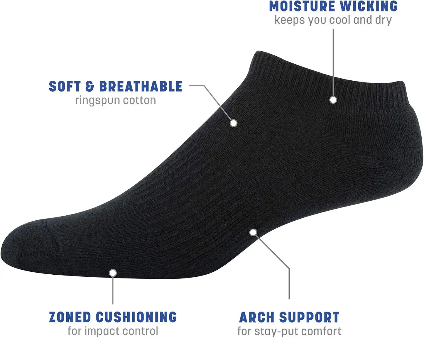 Gildan Men's Active Cotton No Show Socks (10-Pack)