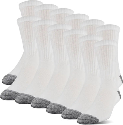 Gildan Men's Polyester Half Cushion Mid-Crew Socks, 12-pack