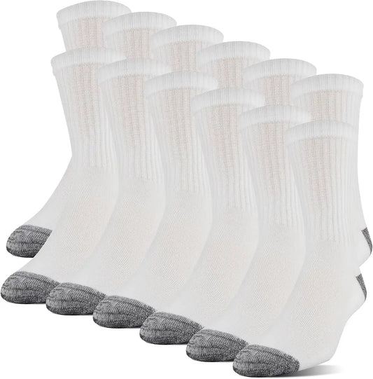 Gildan Men's Polyester Half Cushion Mid-Crew Socks, 12-pack