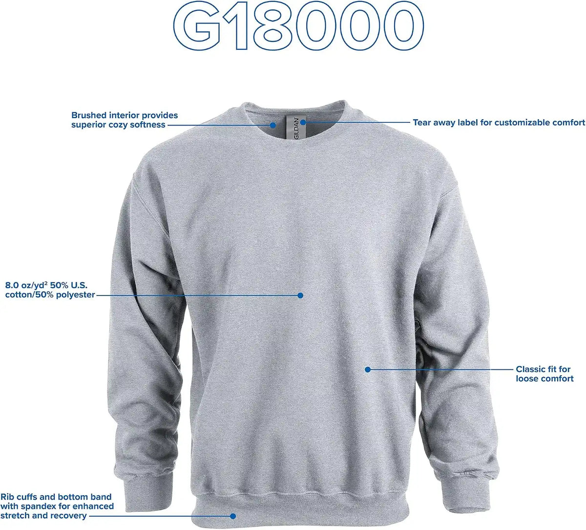 Gildan Unisex Adult Fleece Crewneck Sweatshirt, Style G18000, Multipack