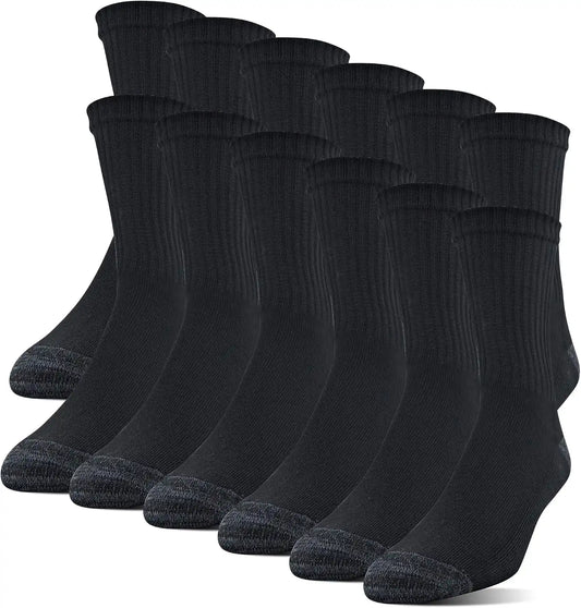 Gildan Men's Polyester Half Cushion Mid-Crew Socks, 12-pack