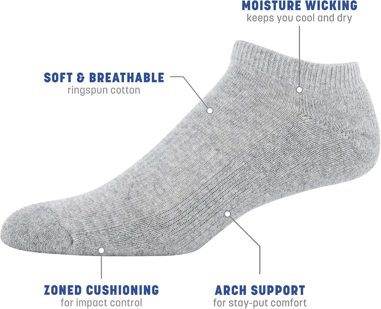 Gildan Men's Active Cotton No Show Socks (10-Pack)
