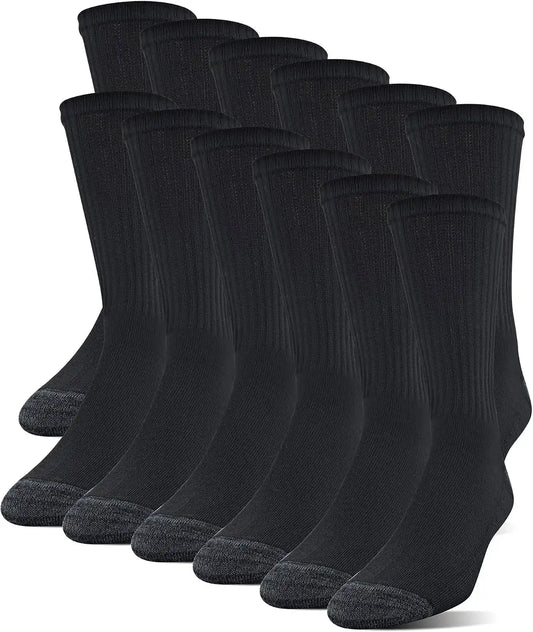 Gildan Men's Polyester Half Cushion Crew Socks, 12-pairs