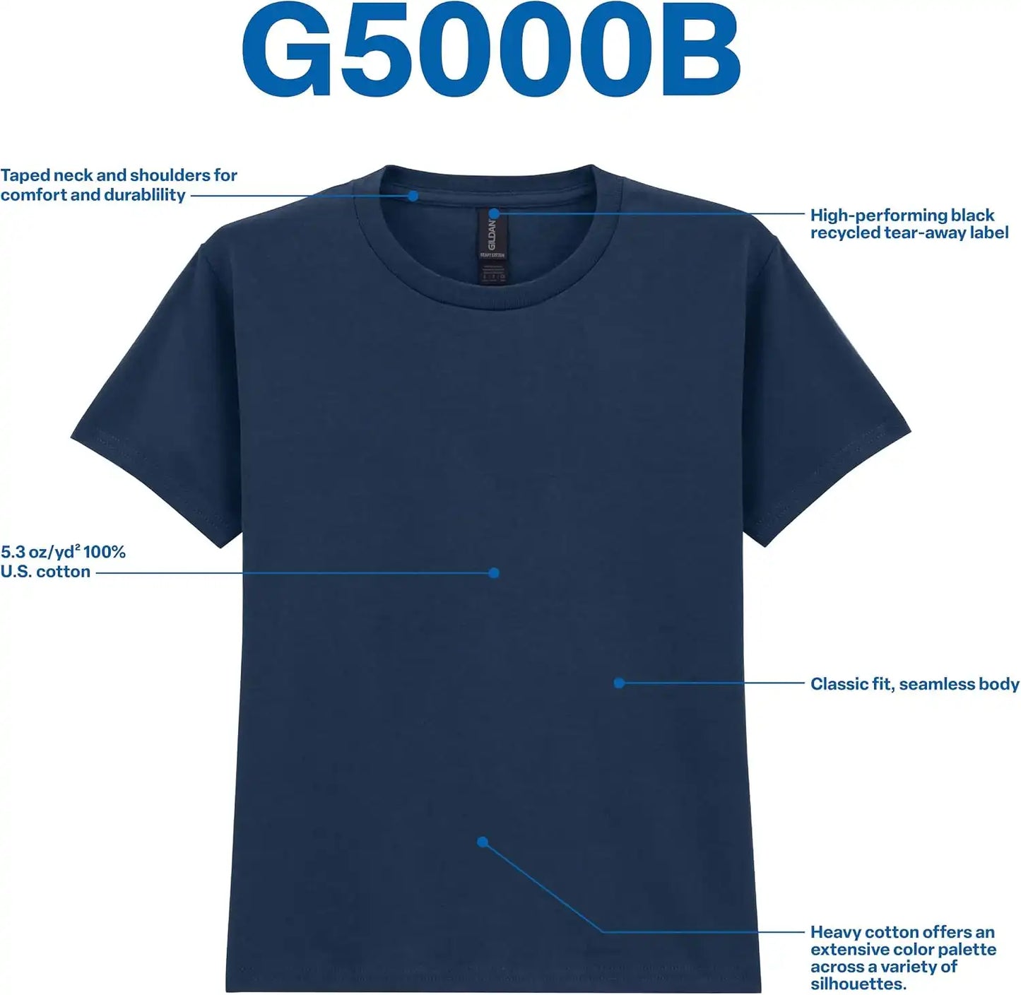 Gildan Unisex-Child Gildan Youth Heavy Cotton T-Shirt, Style G5000b, 2-Pack
