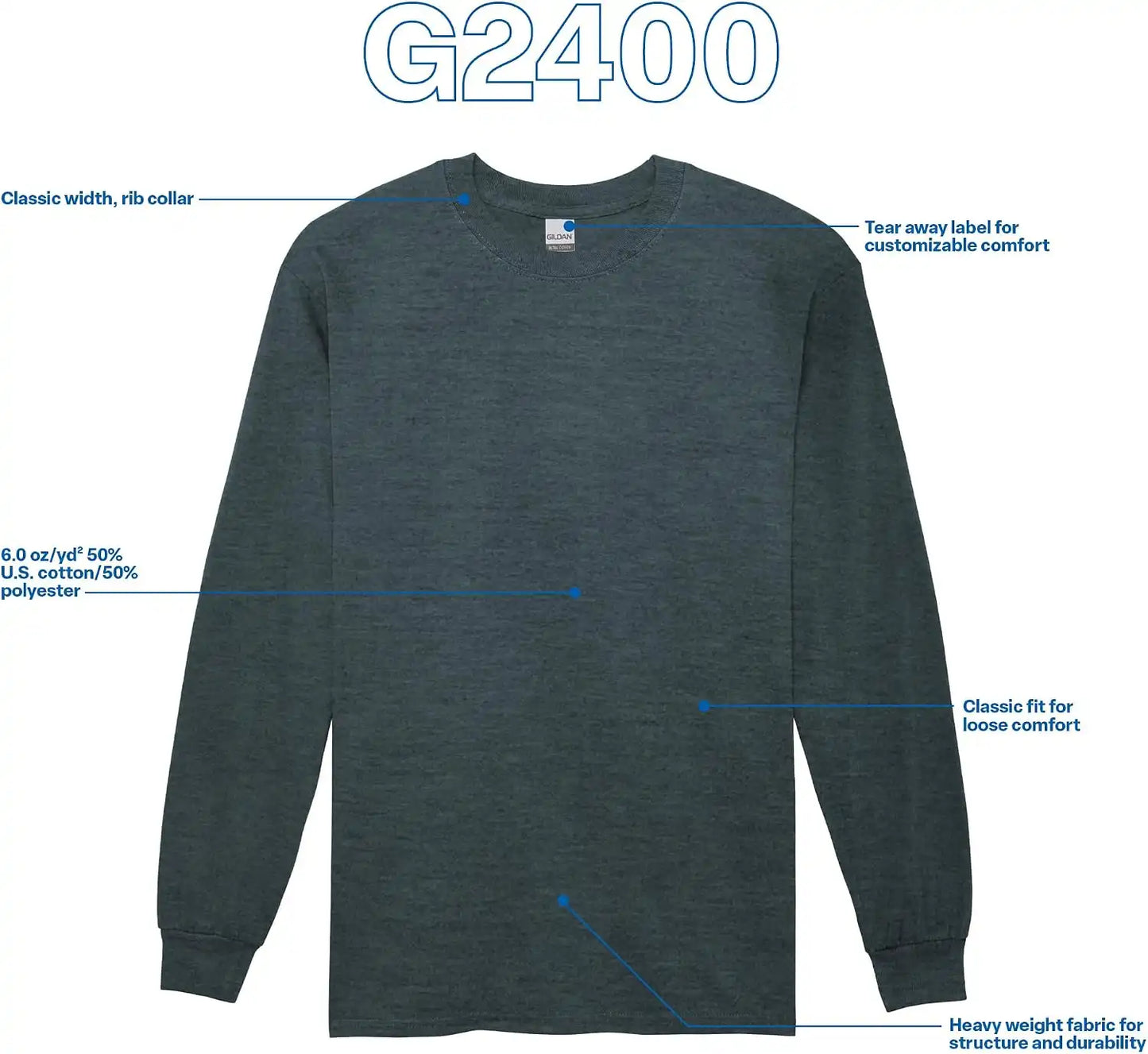 Gildan Adult Ultra Cotton Long Sleeve T-Shirt, Style G2400, Multipack