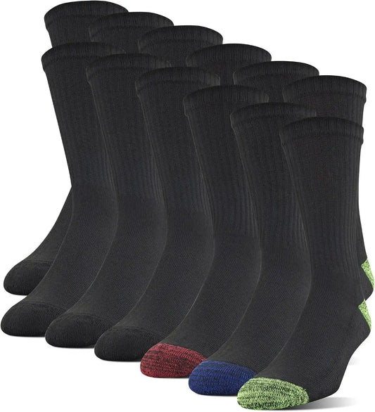 Gildan Men's Polyester Half Cushion Crew Socks, 12-pairs