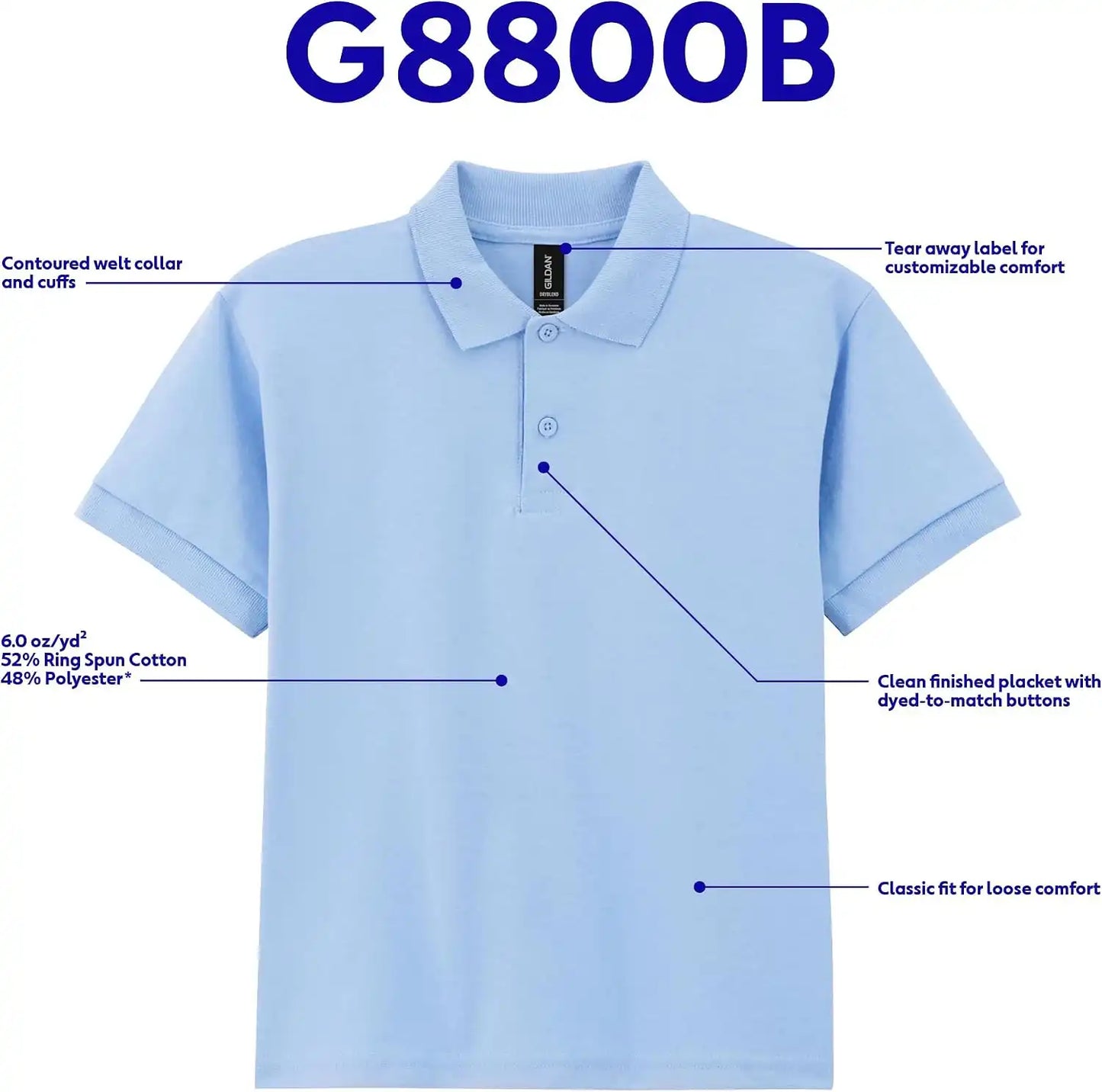 Gildan Kids' DryBlend Short Sleeve Polo, Style G8800b, 3-Pack