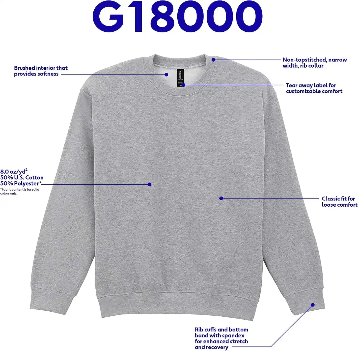 Gildan Unisex Adult Fleece Crewneck Sweatshirt, Style G18000, Multipack