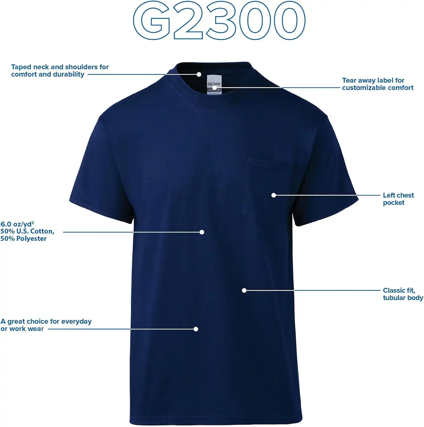 Gildan Adult Ultra Cotton T-Shirt with Pocket, Style G2300, 2-Pack