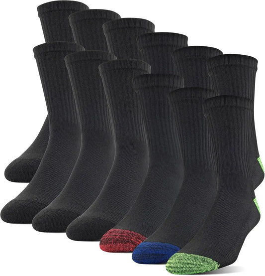 Gildan Men's Polyester Half Cushion Mid-Crew Socks, 12-pack