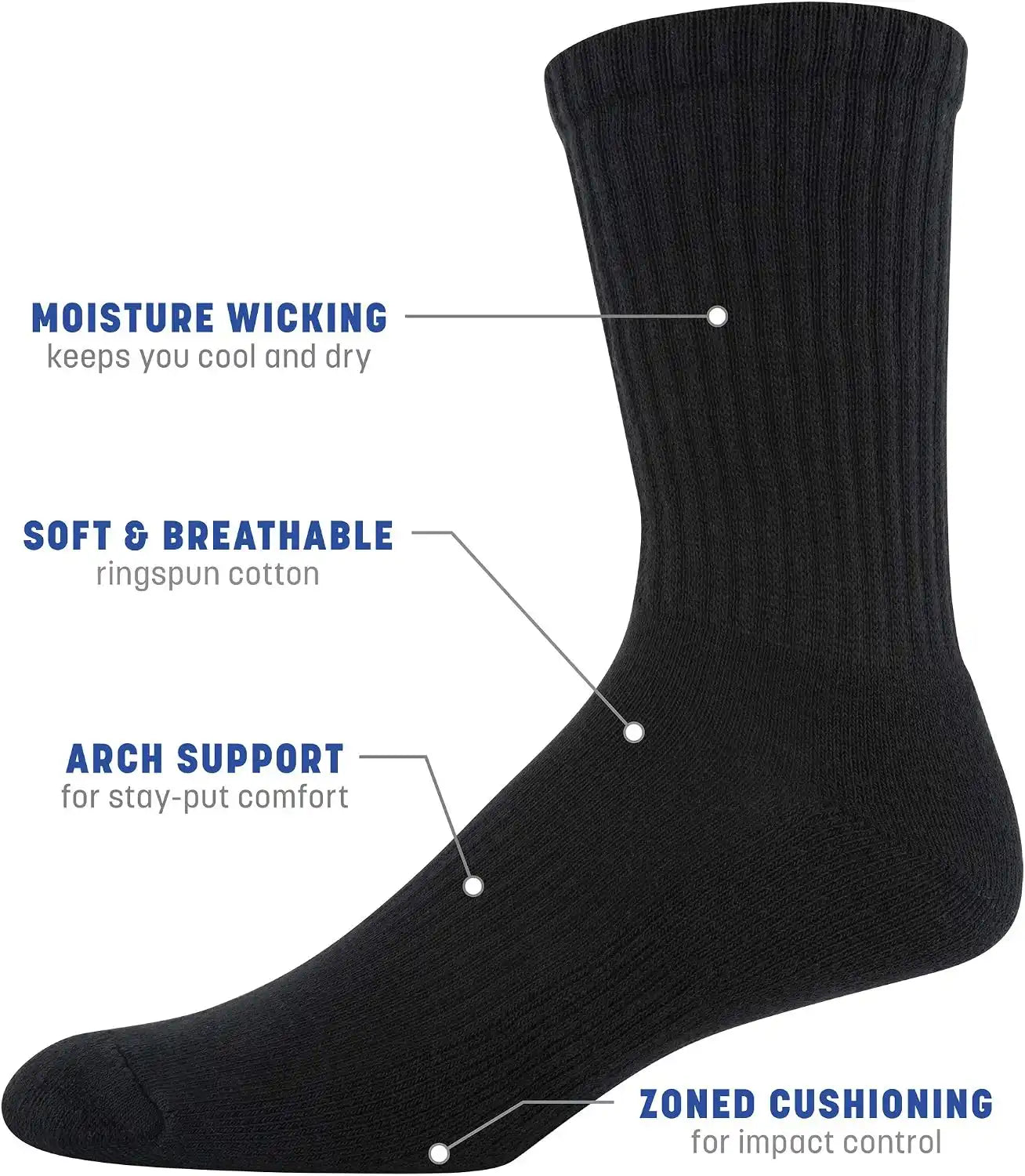 Gildan Men's Active Cotton Crew Socks (10-Pack)
