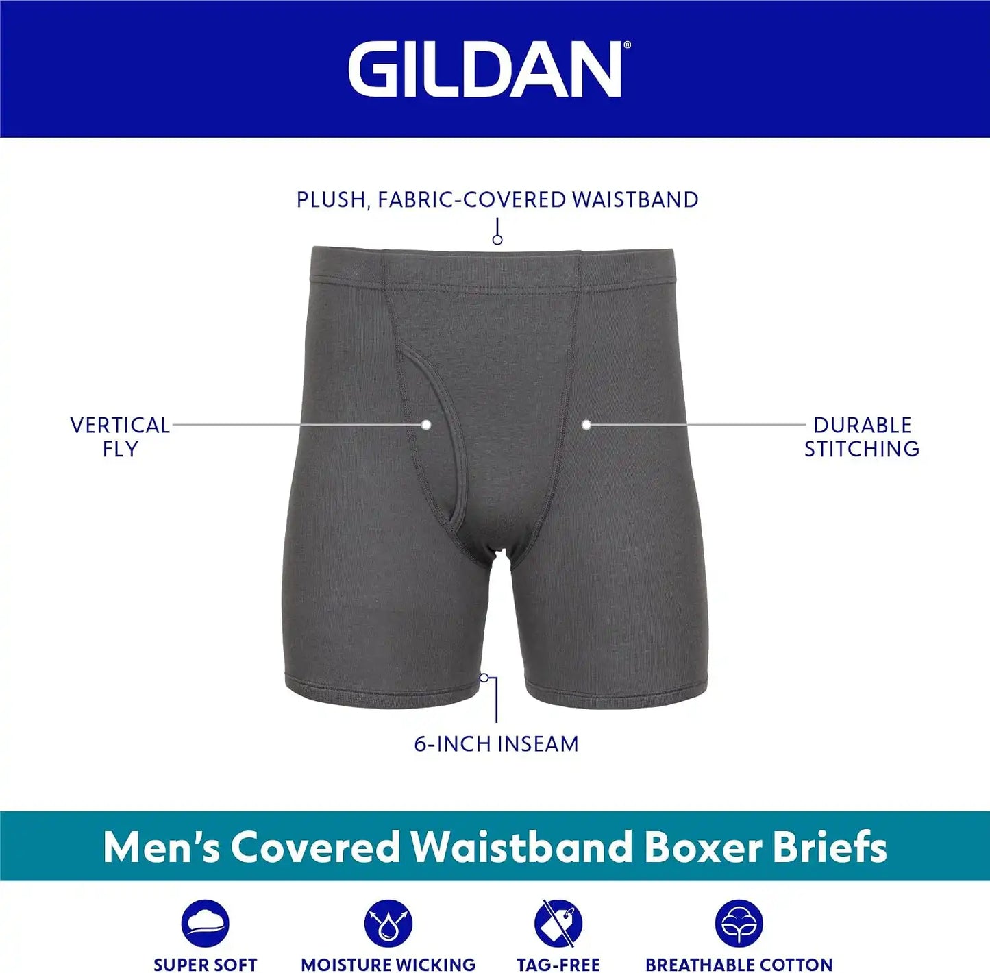Gildan Men's Underwear Covered Waistband Boxer Briefs, Multipack