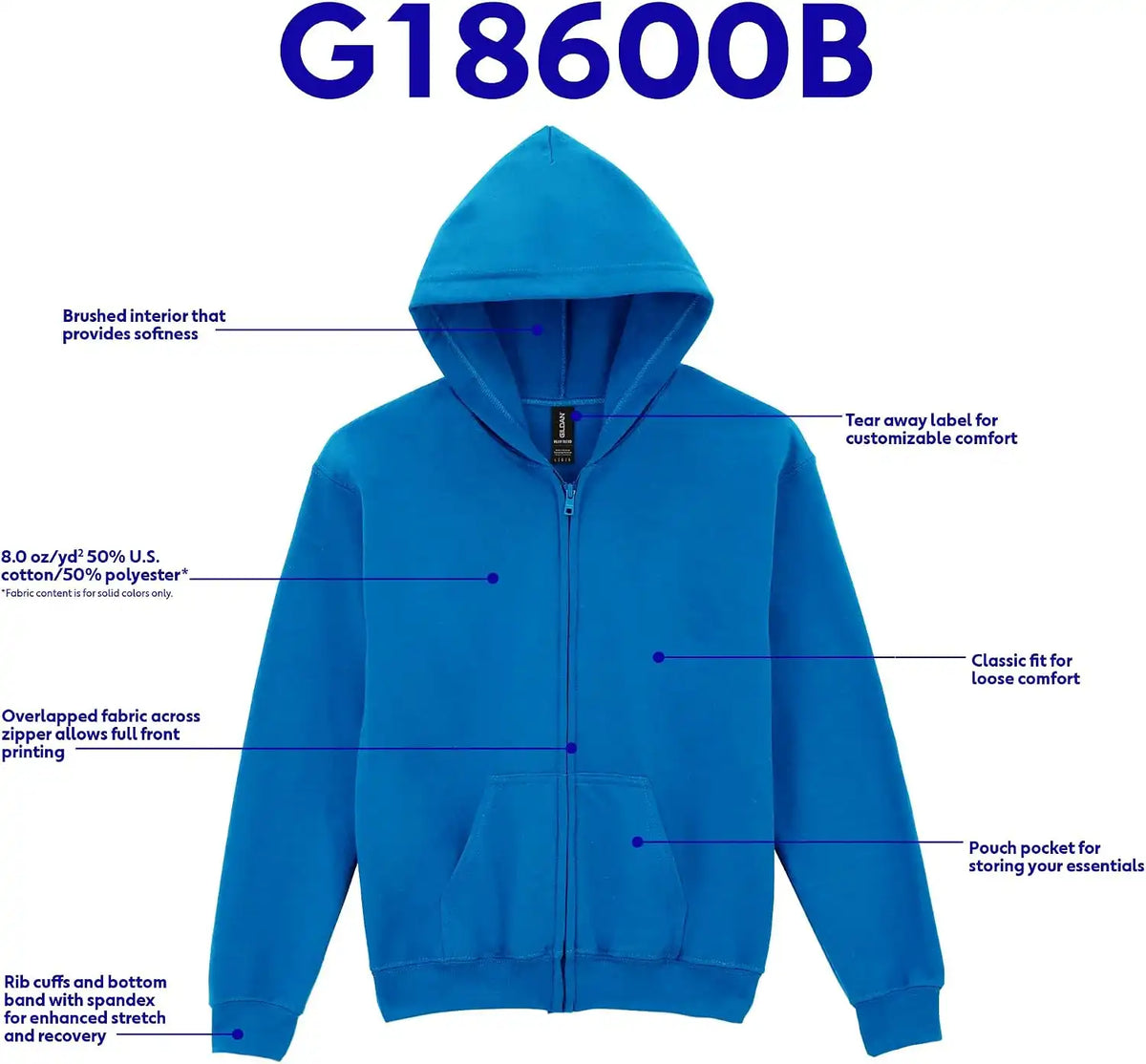 Gildan Kids' Full Zip Hoodie Sweatshirt, Style G18600B