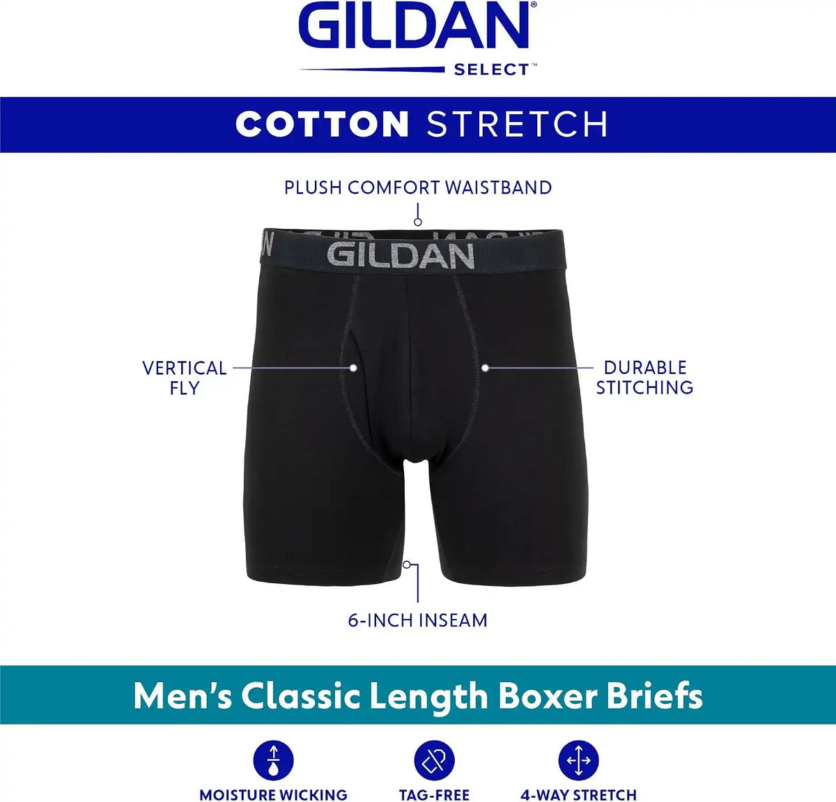 Gildan Men's Underwear Cotton Stretch Boxer Briefs, Multipack