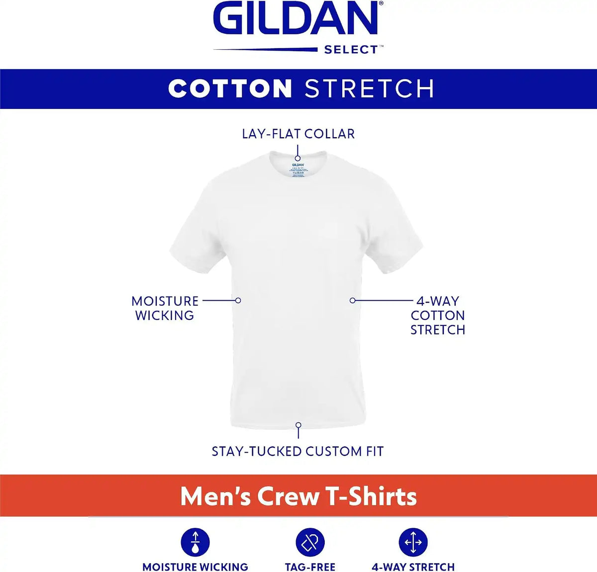 Gildan Men's Cotton Stretch T-Shirts, Multipack