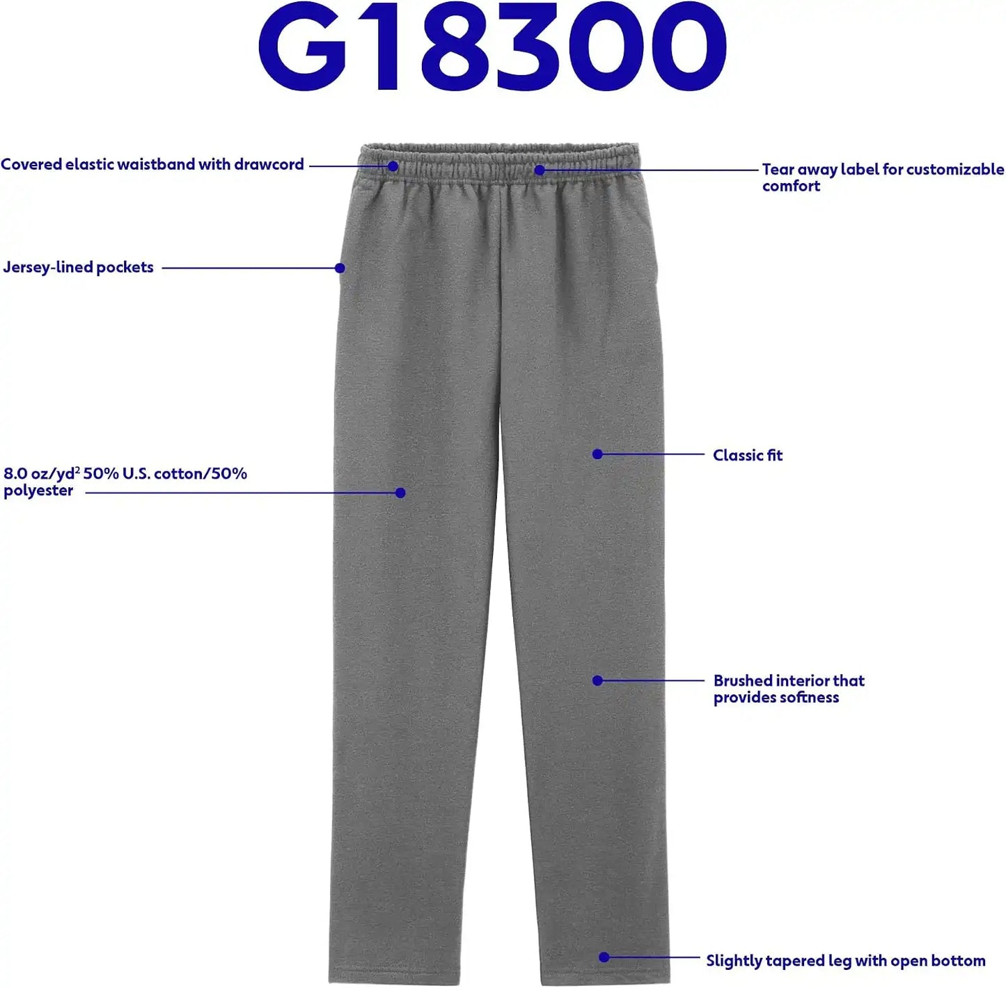 Gildan Adult Fleece Open Bottom Sweatpants with Pockets, Style G18300
