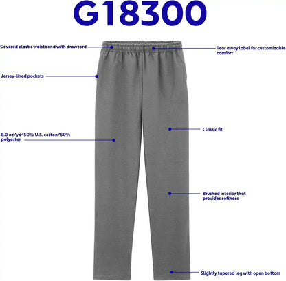 Gildan Adult Fleece Open Bottom Sweatpants with Pockets, Style G18300